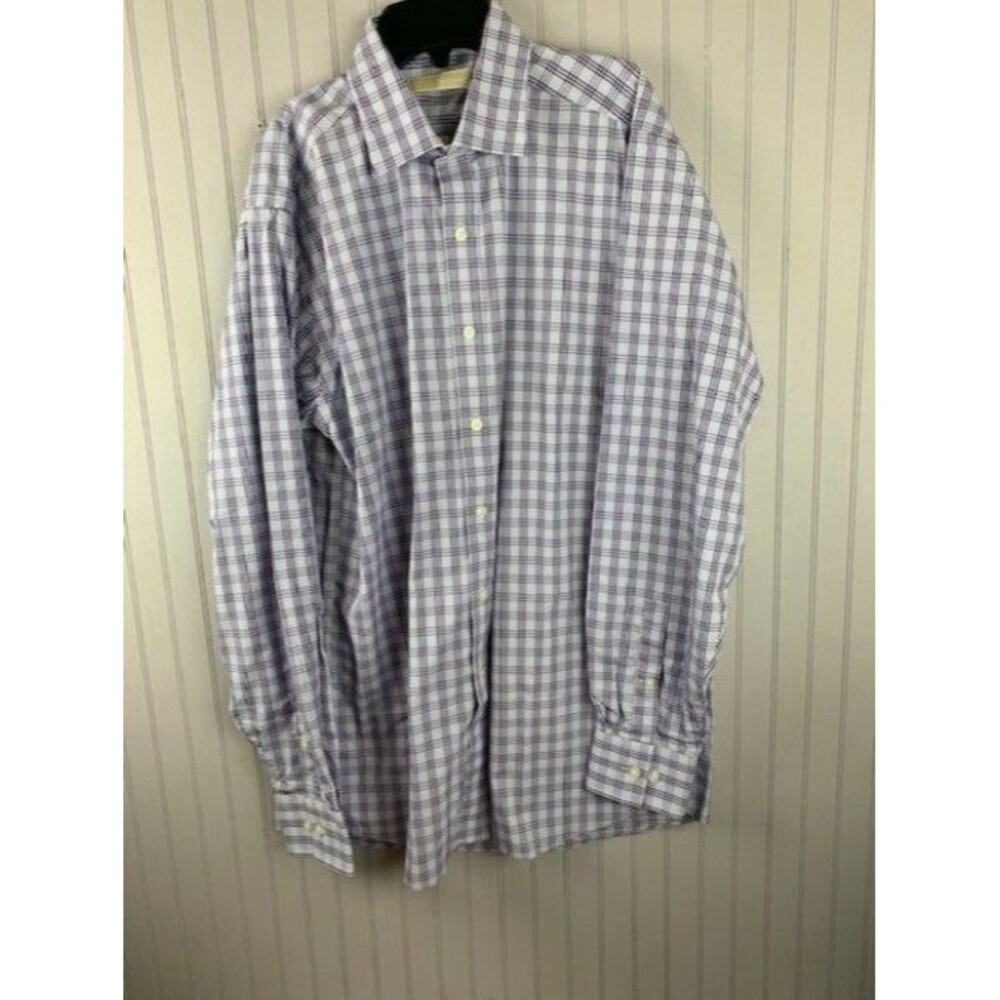 Michael Kors Size 34/35 Mens Long Sleeve Purple Plaid Shirt Button Up Cotton